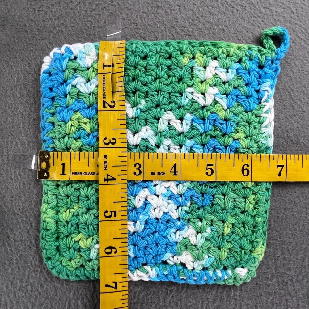 Handmade Dishcloth Cotton Variegated Blue Green 6.5in Cottagecore 3pc Set - Picture 5 of 6